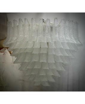 Murano Round Transparent White Color Mid-century Chandelier and Pendan