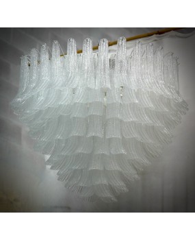 Lampadario di Murano Rotondo in Vetro Bianco Trasparente