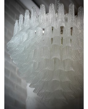 Lampadario di Murano Rotondo in Vetro Bianco Trasparente