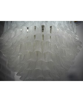 Lampadario di Murano Rotondo in Vetro Bianco Trasparente