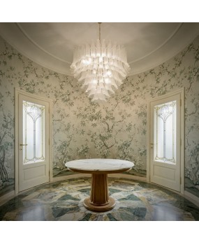 Lampadario di Murano Rotondo in Vetro Bianco Trasparente