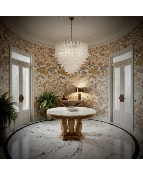 Lampadario di Murano Rotondo in Vetro Bianco Trasparente