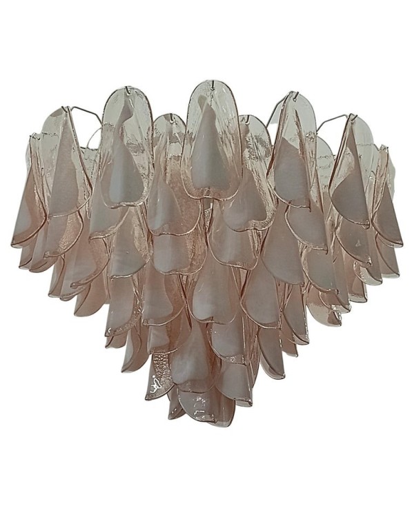 Lampadario in Vetro Artistico di Murano nei colori rosa chiaro e bianc