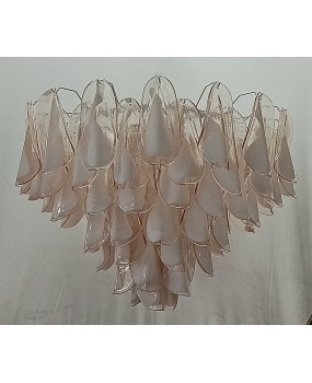 Lampadario in Vetro Artistico di Murano nei colori rosa chiaro e bianc
