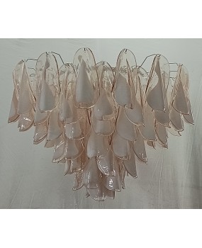 Lampadario in Vetro Artistico di Murano nei colori rosa chiaro e bianc