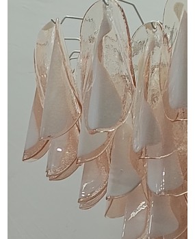 Lampadario in Vetro Artistico di Murano nei colori rosa chiaro e bianc