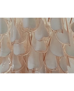 Lampadario in Vetro Artistico di Murano nei colori rosa chiaro e bianc