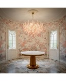 Lampadario in Vetro Artistico di Murano nei colori rosa chiaro e bianc