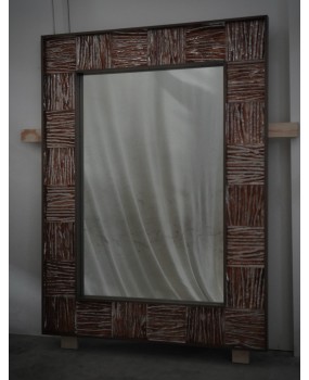 SP 92 Murano Rose Gold Art Glass and Brass Art Deco Italian Console Wall Mirror
