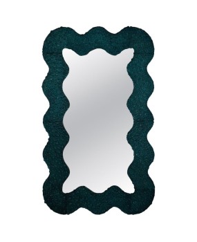 SP 93 Murano Teal Color Art Glass and Brass Art Deco Console Wall Mirror