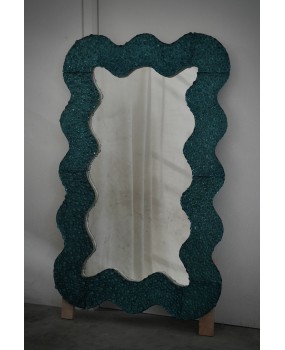 SP 93 Specchio in Vetro Artistico di Murano di Colore Verde Ottanio e Ottone