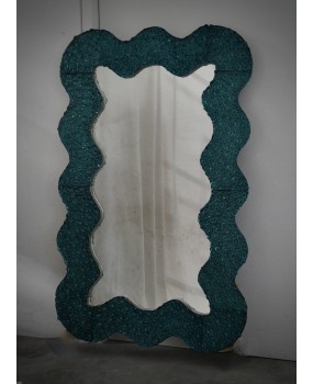 SP 93 Specchio in Vetro Artistico di Murano di Colore Verde Ottanio e Ottone
