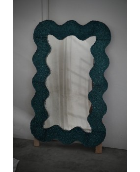 SP 93 Murano Teal Color Art Glass and Brass Art Deco Console Wall Mirror