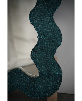 SP 93 Murano Teal Color Art Glass and Brass Art Deco Console Wall Mirror