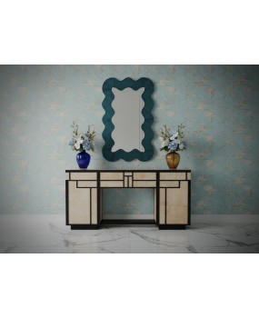 SP 93 Specchio in Vetro Artistico di Murano di Colore Verde Ottanio e Ottone
