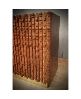 CR 208 Credenza Bar con scultura in noce e ottone, 1990