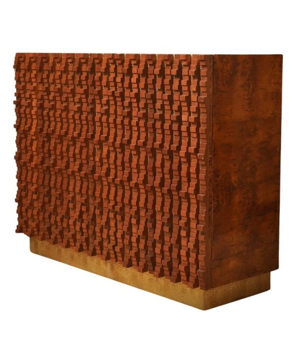MidCentury Walnut and Brass Sculpture Dry Bar Credenza Sideboard, 1990 MidCentury Walnut and Brass Sculpture Dry Bar Credenza Sideboard, 1990
