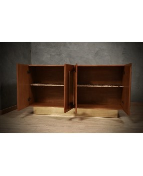 MidCentury Ash Wood and Brass Sideboard, 1980