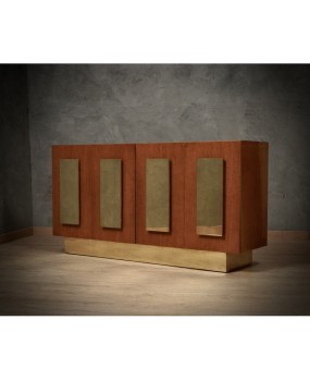 MidCentury Ash Wood and Brass Sideboard, 1980