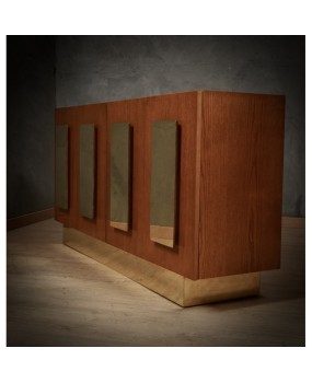 MidCentury Ash Wood and Brass Sideboard, 1980