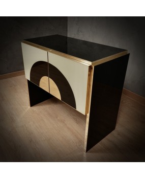 MidCentury Cream and Black Glass with Brass Italian Sideboard, 2000