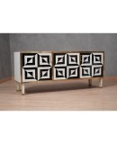 Mid-Century Black and White Art Glass and Brass Italian Sideboard, 1980