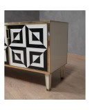 CR 187 Credenza Mid-Century in vetro artistico bianco e nero e ottone Italiana, 1980