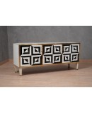 Mid-Century Black and White Art Glass and Brass Italian Sideboard, 1980