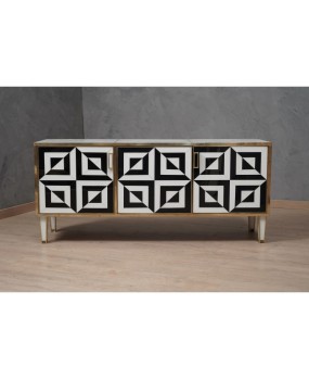 Mid-Century Black and White Art Glass and Brass Italian Sideboard, 1980
