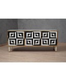 Mid-Century Black and White Art Glass and Brass Italian Sideboard, 1980