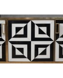 Mid-Century Black and White Art Glass and Brass Italian Sideboard, 1980