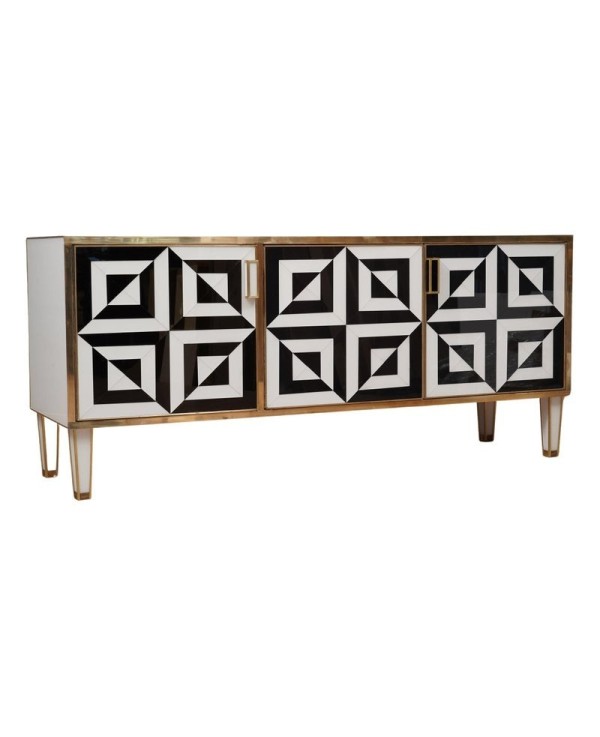 Mid-Century Black and White Art Glass and Brass Italian Sideboard, 1980