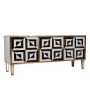 Mid-Century Black and White Art Glass and Brass Italian Sideboard, 1980