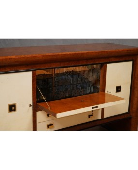 Credenza Art Déco in Radica di Pioppo, Pergamena e Ottone, 1940