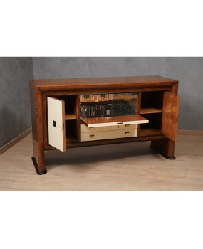 Credenza Art Déco in Radica di Pioppo, Pergamena e Ottone, 1940
