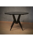 MidCentury Round Wood Black Glass and Brass Dinning Table / Center Table, 1950 MidCentury Round Wood Black Glass and Brass Dinning Table / Center Table, 1950