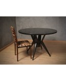 MidCentury Round Wood Black Glass and Brass Dinning Table / Center Table, 1950 MidCentury Round Wood Black Glass and Brass Dinning Table / Center Table, 1950