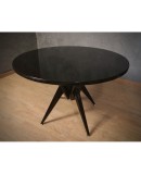 MidCentury Round Wood Black Glass and Brass Dinning Table / Center Table, 1950 MidCentury Round Wood Black Glass and Brass Dinning Table / Center Table, 1950