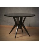 MidCentury Round Wood Black Glass and Brass Dinning Table / Center Table, 1950 MidCentury Round Wood Black Glass and Brass Dinning Table / Center Table, 1950
