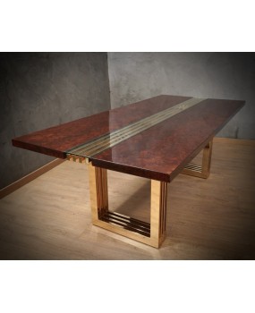Fratelli Turri Square Poplar Brass and Glass Conference Dinning Table, 1970
