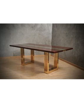 Fratelli Turri Square Poplar Brass and Glass Conference Dinning Table, 1970