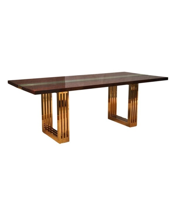 Fratelli Turri Square Poplar Brass and Glass Conference Dinning Table, 1970