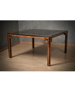 Romeo Rega Square Briar Wood and Chrome Mid-Century Dinning Table, 1970