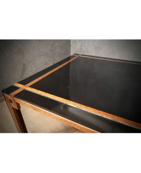 Romeo Rega Square Briar Wood and Chrome Mid-Century Dinning Table, 1970