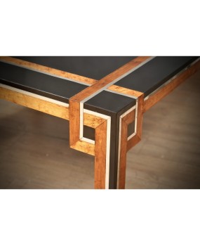 Romeo Rega Square Briar Wood and Chrome Mid-Century Dinning Table, 1970