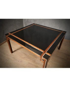 Romeo Rega Square Briar Wood and Chrome Mid-Century Dinning Table, 1970