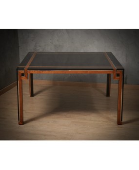 Romeo Rega Square Briar Wood and Chrome Mid-Century Dinning Table, 1970