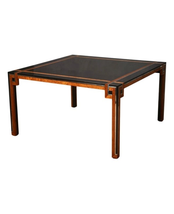 Romeo Rega Square Briar Wood and Chrome Mid-Century Dinning Table, 1970