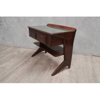 Coppia di comodini vintage in legno e opalina nera, 1960