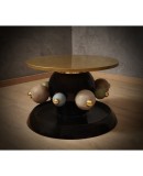Ceramic and Brass Round Black Green and Gold Sofa Table, 1980 Ceramic and Brass Round Black Green and Gold Sofa Table, 1980